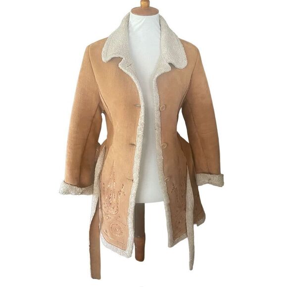 Daniel Benjamin Faux Leather Sherpa Lined Embroidered Boho Style Jacket Size Sma - Picture 3 of 13